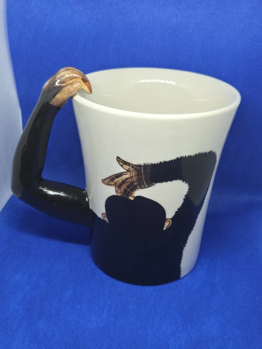 Pier 1 Imports Chimpanzee Monkey Coffee Mug 3D Arm Hand Handle Hand Painted